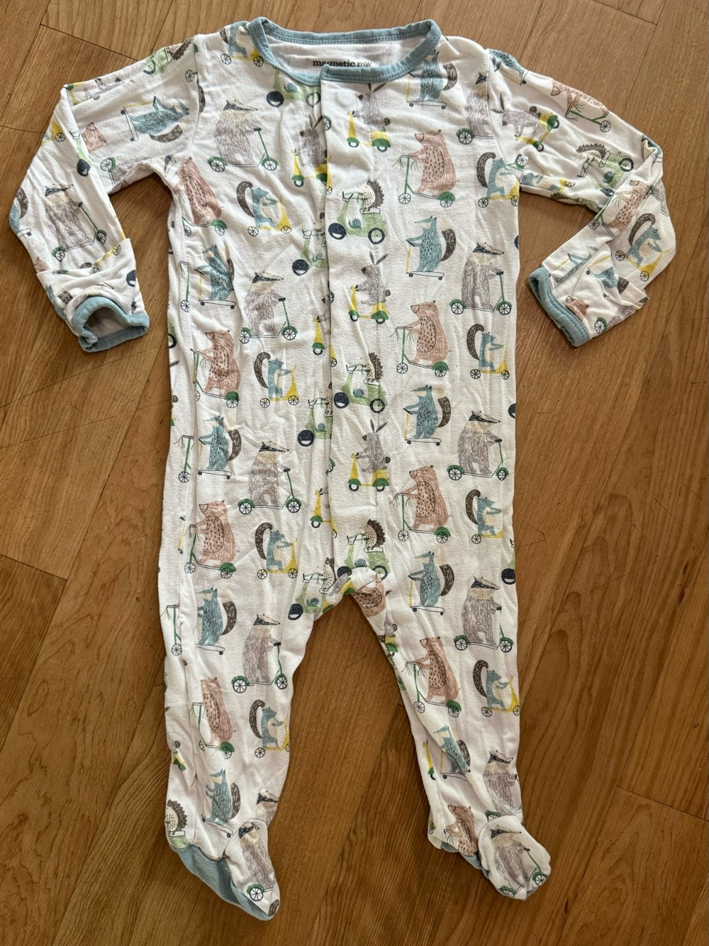 Magnetic Me White Footed One-Piece with Blue, Green and Yellow Print